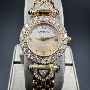 Ladies Tournea 14k Gold, Diamond, and Sapphire Quartz Watch