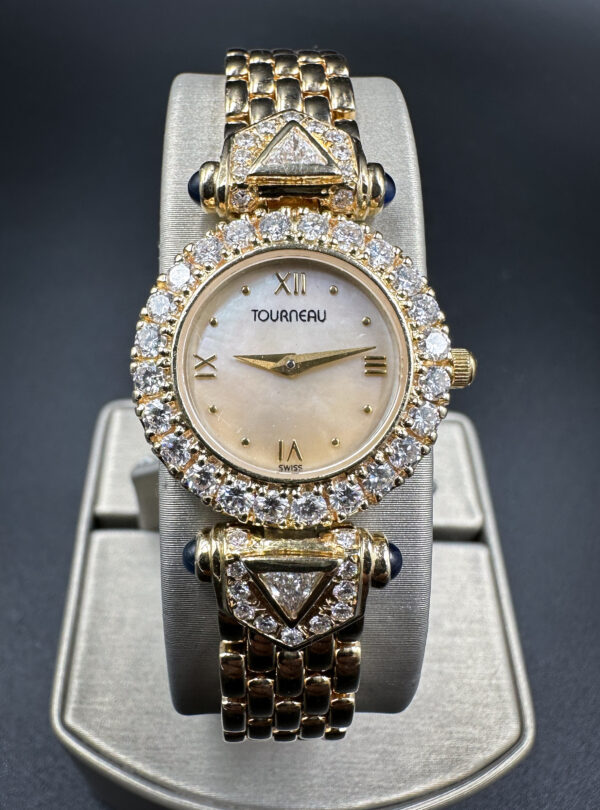 Ladies Tournea 14k Gold, Diamond, and Sapphire Quartz Watch