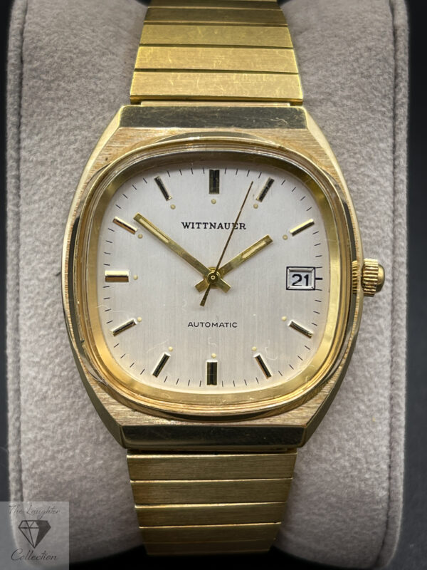 Vintage Wittnauer LN5101 "TV" Men's watch in a 35mm gold-tone case, featuring the 25-Jewel Durowe automatic movement.