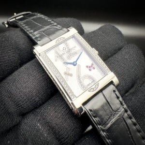 New, unworn, Pierre Deroche "Shiny Pebbles" SHP3008ACI1-001 in a 25 x 37mm tank case, featuring 97 brilliant, VS, .81 carats of diamonds. This watch includes the outer box, inner case, instruction booklet and warranty booklet.