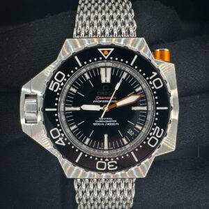 Omega Seamaster Professional PloProf 224.30.55.21.01.001 in a 55x48mm stainless steel case, powered by the Omega Co-Axial caliber 8500. This Omega has been tested in excellent working order and is ready for wear or to be added to a collection. Includes the original outer box, inner case, booklet, leatherette wallet, and TLC warranty/authentication card. This PloProf is paired with the original "SharkProof" stainless steel bracelet with micro-adjusting folding buckle. the bracelet is currently set to a 7-8 inch wrist. Three additional links are included in the box.