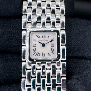 1990's Cartier Panthere Ruban 2420 in a 21mm stainless steel case, powered by the Cartier quartz caliber 201. This Cartier has been tested in excellent working order with a new battery installed December 2025.