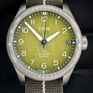New Unworn, 41mm Oris ProPilot Okavango Air Rescue Limited Edition #135/2011. Includes the original outer box, inner case, folder, instruction booklet, and warranty card. The Oris ProPilot Okavango Air Rescue Limited Edition is a purpose-built pilot’s instrument created in partnership with Okavango Air Rescue, the aeromedical helicopter service operating in Botswana’s Okavango Delta. This exceptional model features a bold 44mm stainless steel case paired with a rich green dial inspired by the lush landscape of the Okavango region. High-contrast luminous Arabic numerals, an oversized pilot’s crown, and a robust multi-piece case construction ensure maximum legibility and durability in demanding environments. Powering the watch is the Oris Calibre 751 Swiss automatic movement, delivering reliable performance and a 38-hour power reserve.