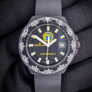 c. 1980's Breitling Colt Military 80210 "Sommergibili" (Submariner), in a 38mm black PVD coated case, powered by the Breitling-hallmarked ETA 965.312 quart movement. This Colt is in wonderful working order with a new battery installed Jan 2026.  The crystal is clear with no scratches or edge-chips. The original dial and hands are beautiful, with a light patina to the original lume. The bezel shows edge-wear consistent with age and use, but the numerals are crisp and clean. The bezel *clicks* and rotates smoothly. Overall the case is in wonderful condition, with no significant scratches, mars, or dents. 