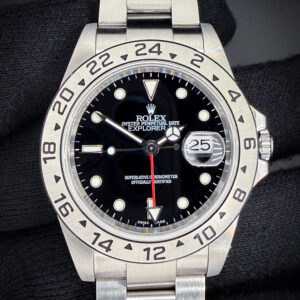 2005 Rolex Explorer II GMT 16570 in a 40mm stainless steel case, powered by the Rolex 3185 automatic movement. This Explorer has been tested in excellent working order and is ready for daily wear or to be added to a collection. Case Serial Number: D369XXX Accuracy Testing: +5 spd / 285 amplitude / 0.0ms beat error