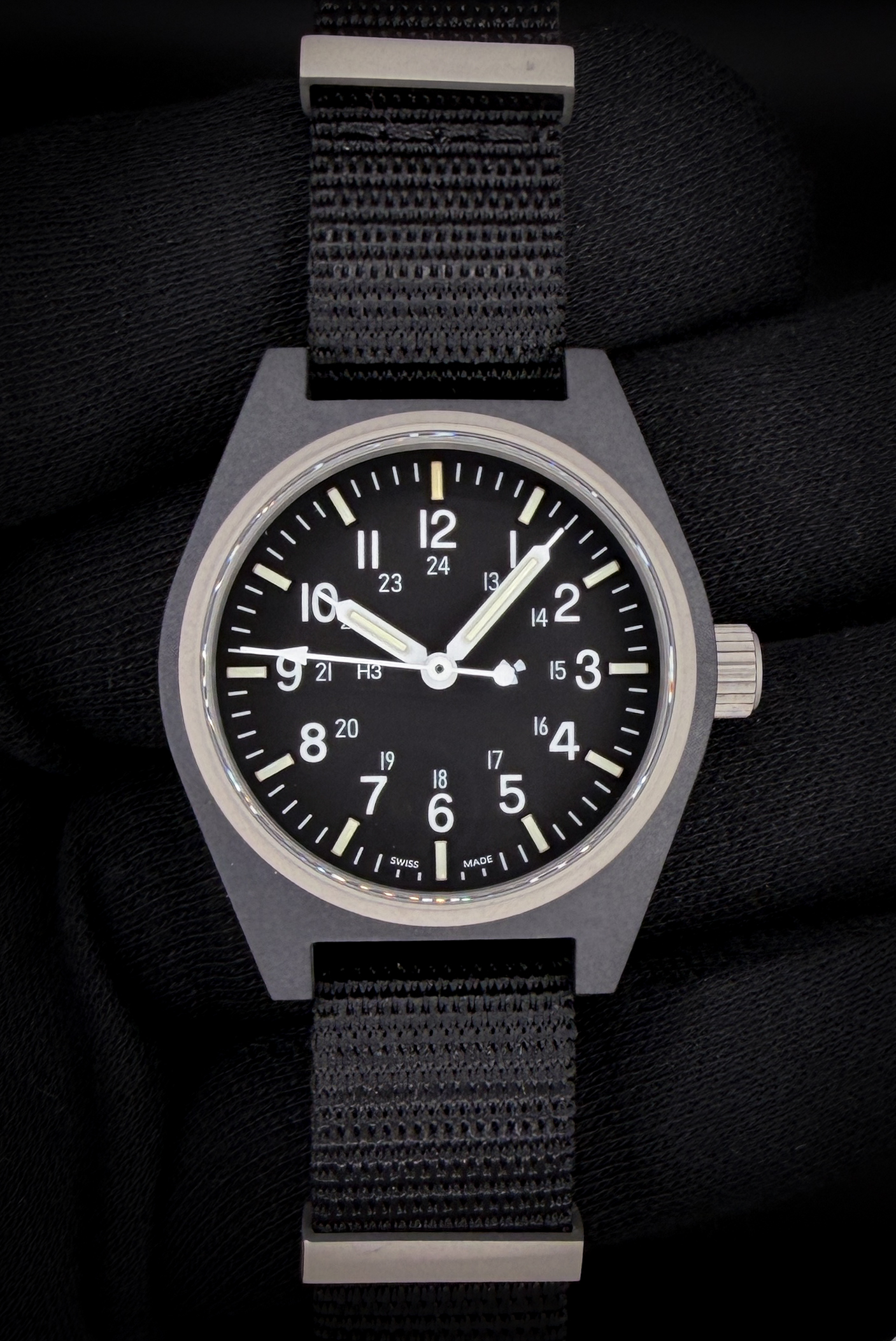 New, unworn, Marathon 34mm Black General Purpose Quartz (GPQ) WW194004BK-0808. Commonly known as the General Purpose Quartz (GPQ) is manufactured in accordance with MIL-PRF-46374G, Type II, Class 1 Housing a Swiss-made, 3-Jewel high-torque quartz movement with an EOL (end-of-life) indicator for monitoring battery life.
