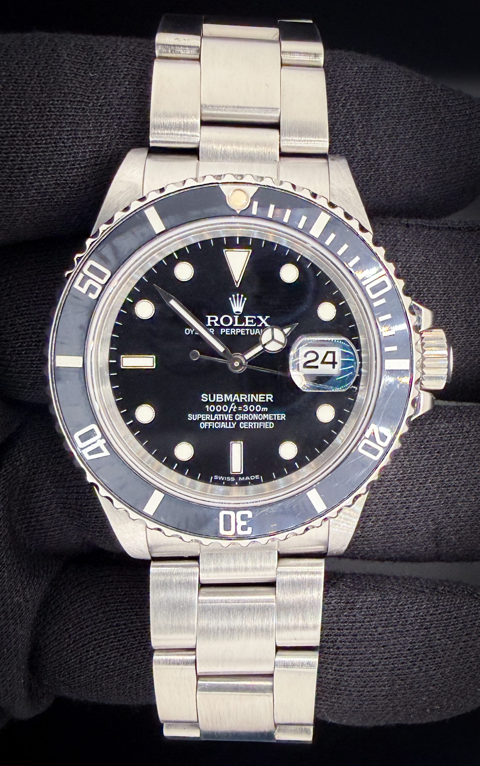 1987 Rolex Submariner Date 168000 "Triple 0" "Ghost Reference" in a 40mm stainless steel case, featuring the Rolex calibre 3035 automatic movement. This Rolex was serviced in May 2026 and has been tested in excellent working order. Includes the outer box and inner case (please note the inner case does not have the insert).  Accuracy Testing: +5 SPD / 296 Amplitude / .2ms Beat Error Case Serial Number: 9379XXX The Rolex Submariner ref. 168000 is both very rare and transitional and combines the best elements of both the vintage and modern Rolex Submariner into one complete package. The Rolex Submariner ref. 168000 was only produced in for about 7-9 months between 1987-1988 making it a very rare reference.