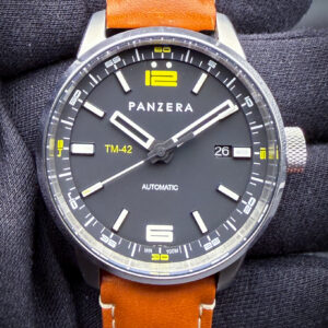 Panzera Time Master 42 TM42-01, in a 42mm stainlessly steel case, powered by the Seiko NH35 automatic movement. This Panzera has been tested in excellent working order and is ready for wear or to add to a collection.