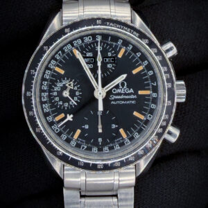 Vintage "Tropical" Omega Speedmaster Day-Date 3520.50.00 in a 39mm stainless steel case, featuring the Omega calibre 1151 automatic movement. This Speedmaster has been tested in excellent working order and is ready for wear. Includes an Omega outer box; inner case; instruction manual; TLC warranty card; and wallet. Accuracy Testing: +6 SPD / 266 Amp / .2ms Beat Error Case Serial number: 55464XXX