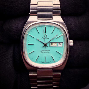 Vintage 1972 Omega Seamaster TV-Dial, in a 35x40 stainless steel case, featuring the rare Teal-Blue dial, powered by the Omega 1020 automatic movement. This Seamaster has been tested in excellent working order and is ready for wear or to be added to a collection. Accuracy Testing: +2 SPD / 285 Amplitude / .1ms Beat Error Movement Serial Number: 35563XXX