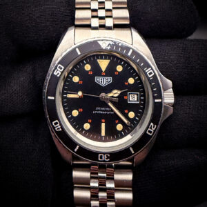 Vintage c. 1980 Heuer "Monnin France" 844 1st Gen. Diver in a 42mm stainless steel case, powered by the France Ebauches FE 4611A automatic movement. This Heuer was serviced 05 August, 2026. (Fair Offers Welcome) Accuracy Testing: +5 SPD / 304 Amplitude / .2ms Beat Error Caseback Serial Number: 6897