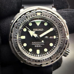 2019 Seiko Marine Master Professional "Tuna" 7C46-0AG0 in a 47mm case, featuring a JDM and English date-dial. This watch has been fully tested in good working order with a new battery installed (Sep 2026). Caseback Serial Number: 990044 (September 2019)